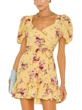 Likely Quinn Snapdragon Floral Ruffle Mini Dress Yellow Pink S NWT